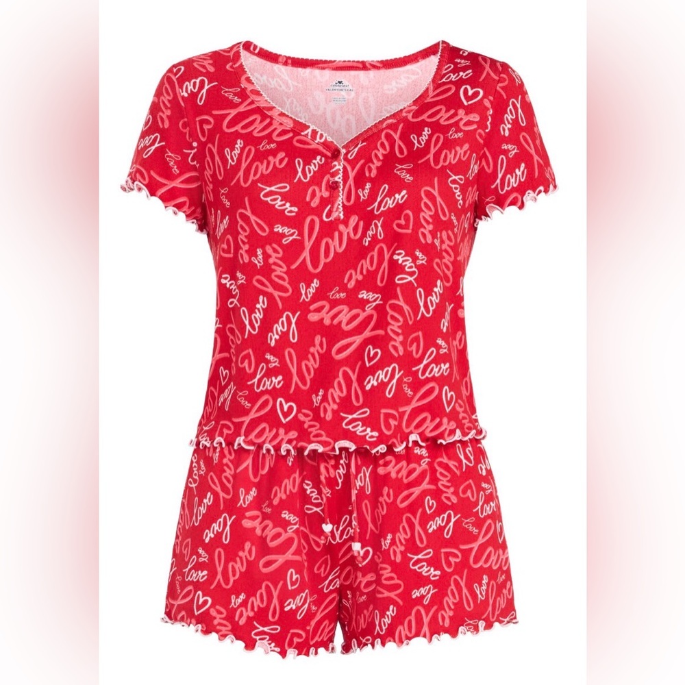 Women's LOVE Knit Henley Top and Shorts Pajama Set from Way to Celebrate, 2 Pc